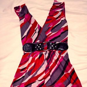 multi colored faux-belted top